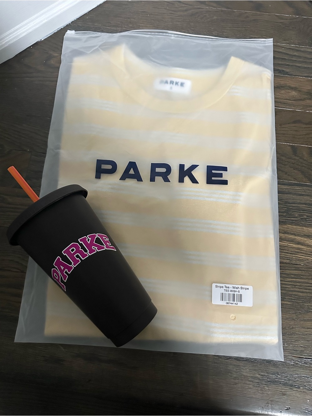New PARKE BIRTHDAY DROP WISH STRIPE TSHIRT SIZE Small Plus Dunkin Tumbler